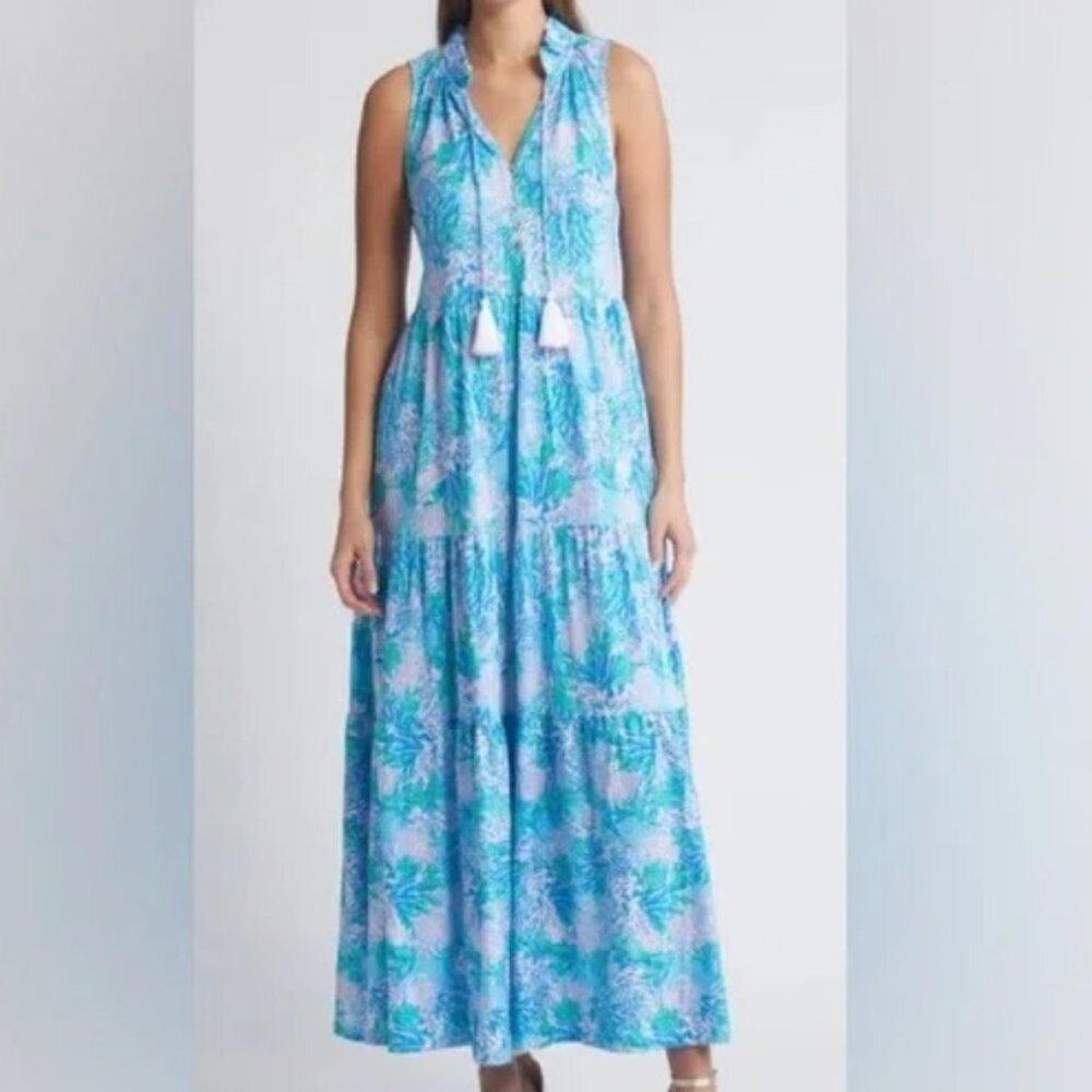 Lilly Pulitzer Malone Maxi Dress Las Olas Aqua Strong Current Sea NWT $198